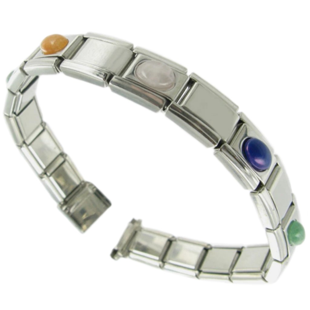 9 12 Mm Stainless Steel Convertible Watch Band Bracelet With Multicolor Stones